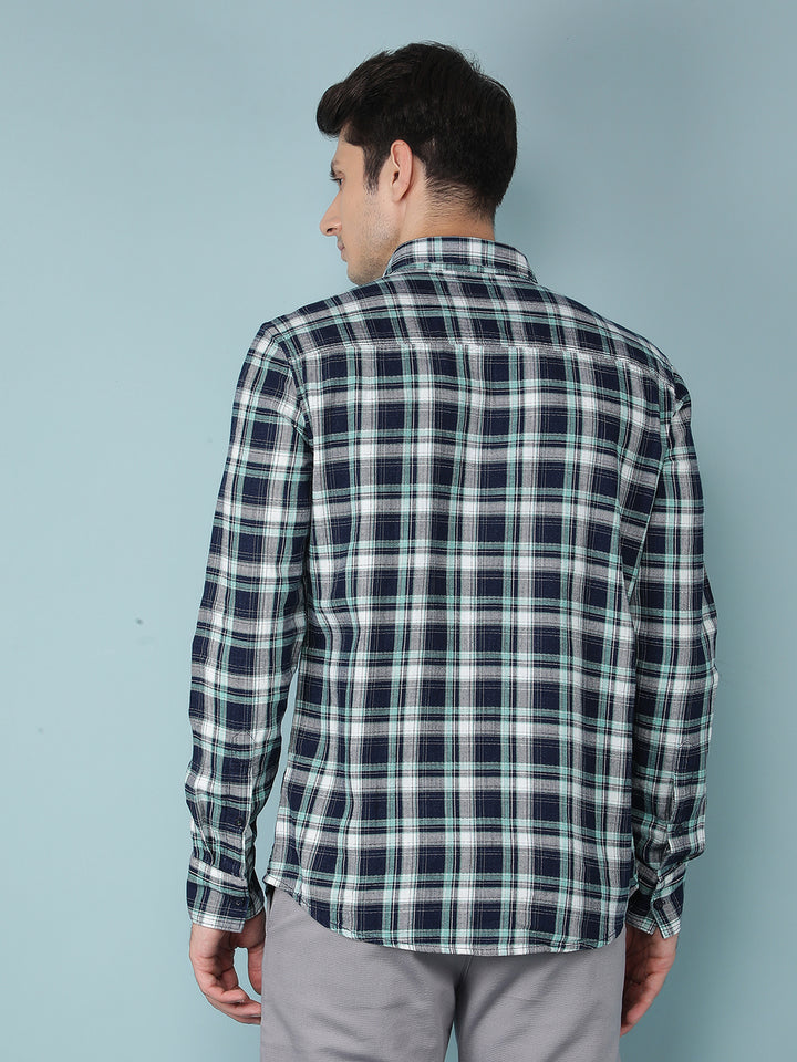 Blue Checkered 100% Cotton Shirt-Men Shirts-Crimsoune Club