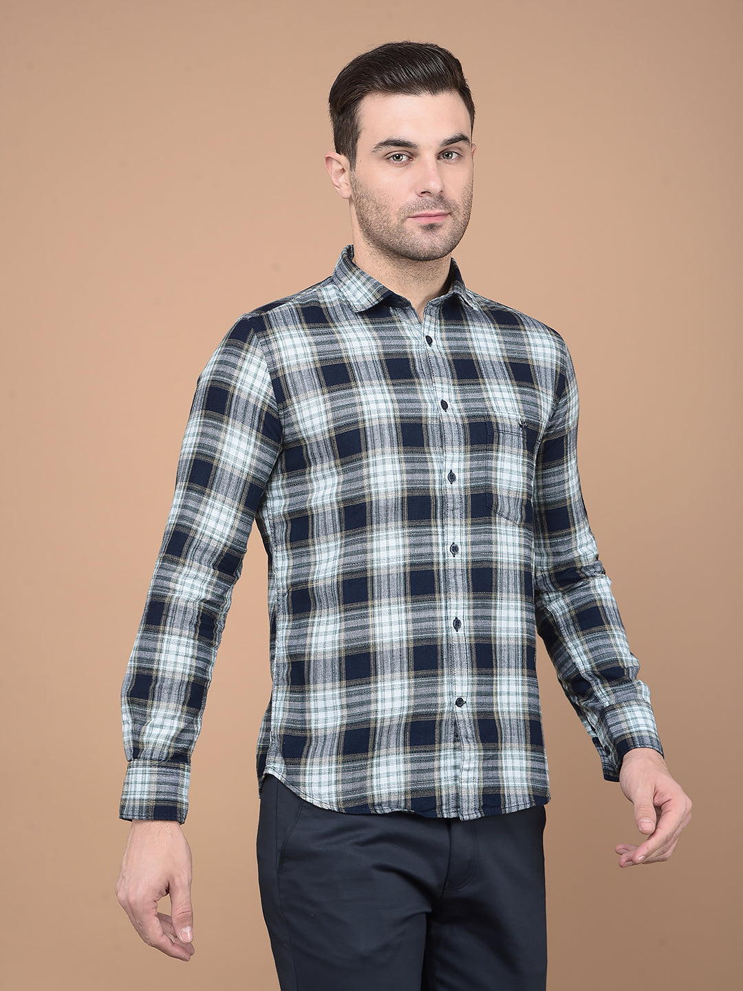 Green Checked 100% Cotton Shirt-Men Shirts-Crimsoune Club