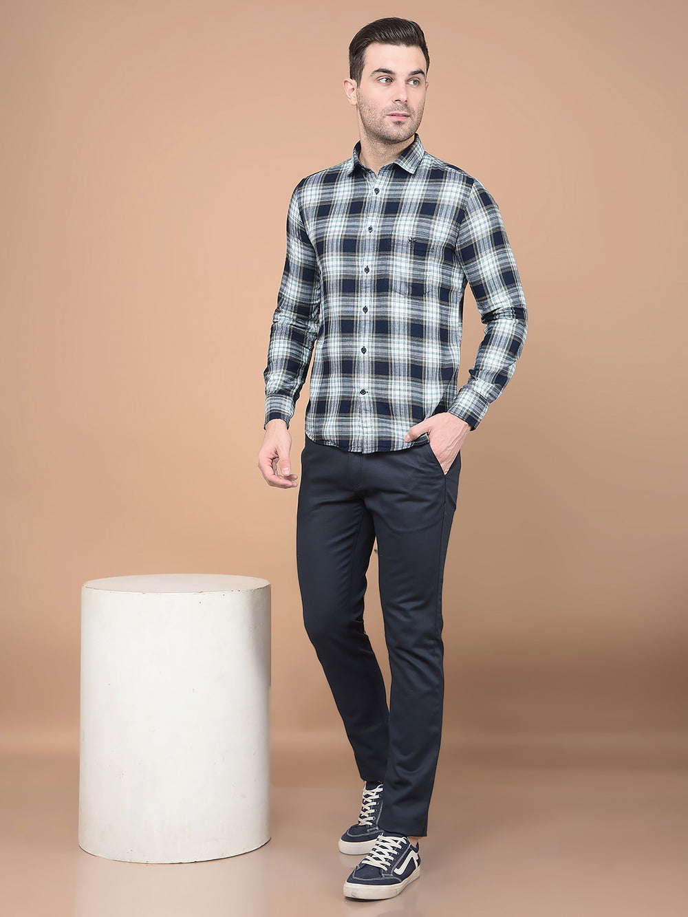 Green Checked 100% Cotton Shirt-Men Shirts-Crimsoune Club