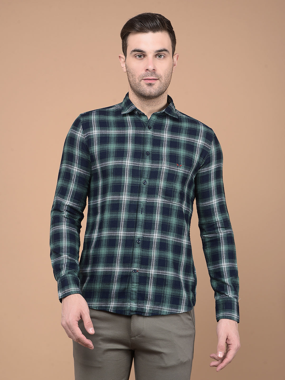 Green Checked Shirt-Men Shirts-Crimsoune Club