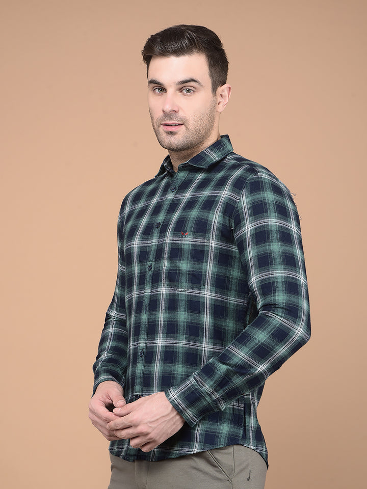 Green Checked Shirt-Men Shirts-Crimsoune Club