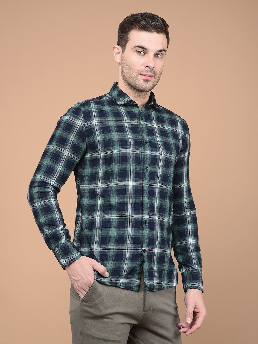 Green Checked Shirt-Men Shirts-Crimsoune Club
