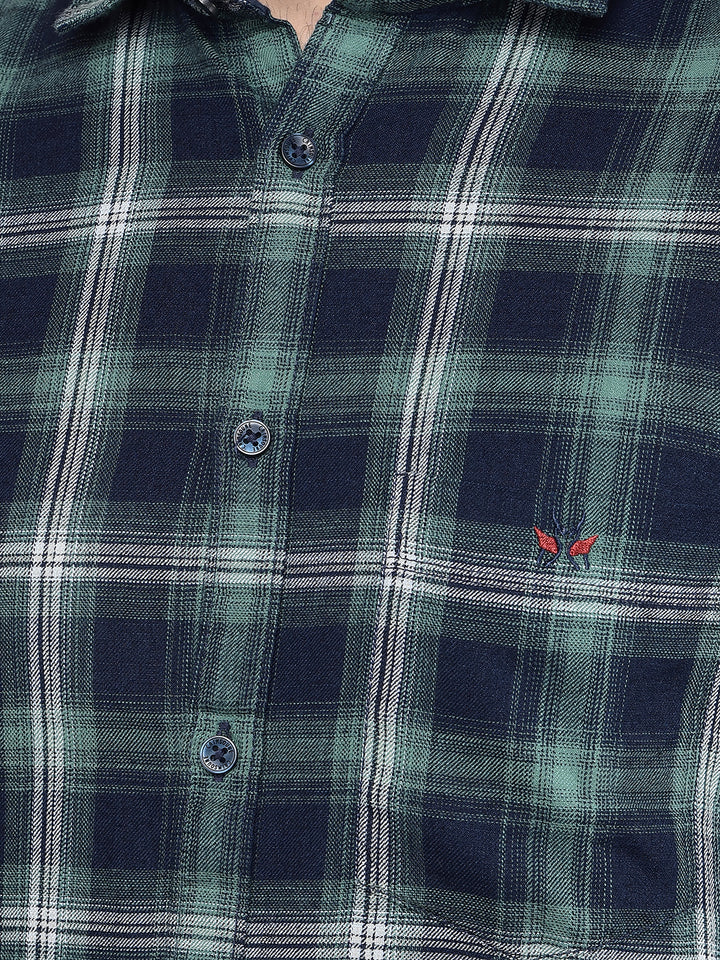 Green Checked Shirt-Men Shirts-Crimsoune Club
