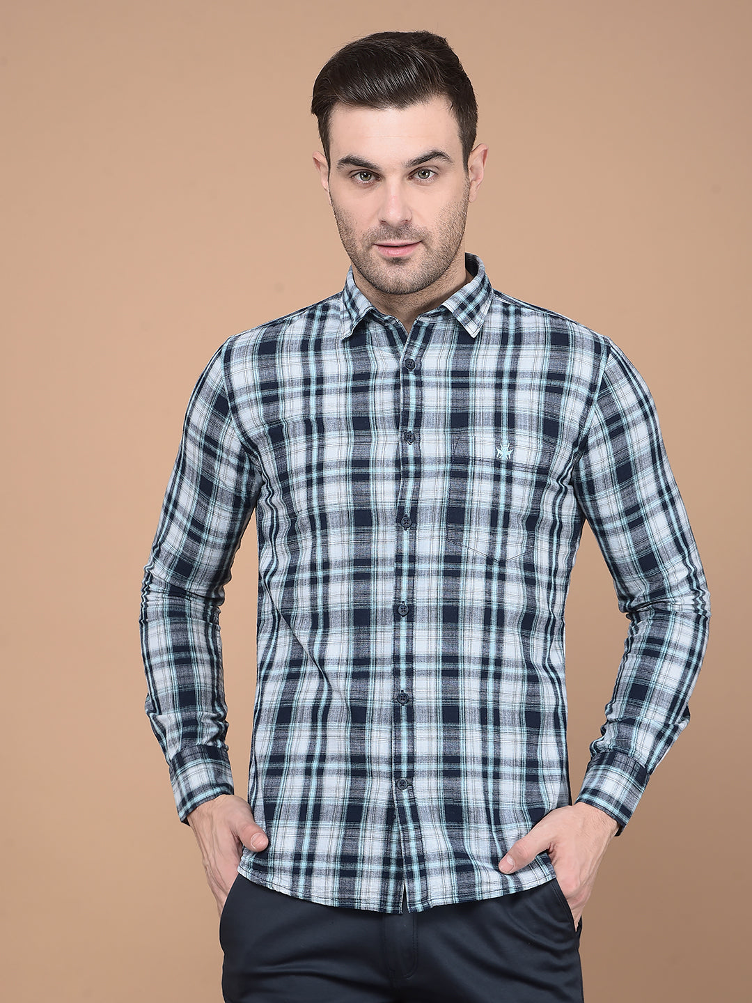 Green Checked 100% Cotton Shirt-Men Shirts-Crimsoune Club