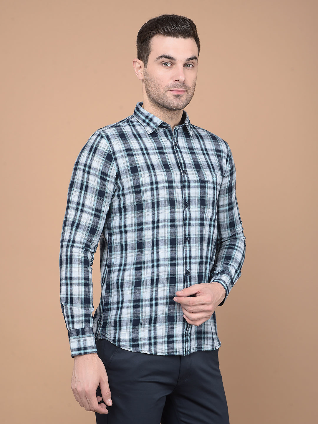 Green Checked 100% Cotton Shirt-Men Shirts-Crimsoune Club
