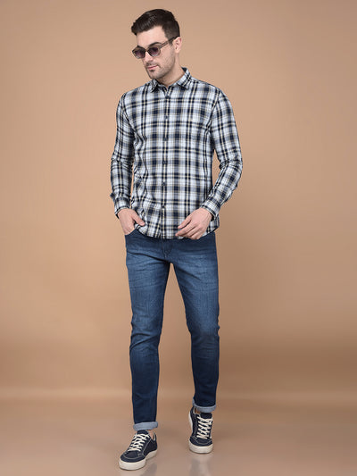 Beige Checked 100% Cotton Shirt-Men Shirts-Crimsoune Club