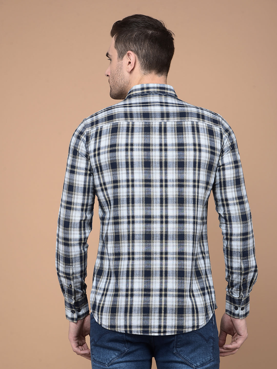 Beige Checked 100% Cotton Shirt-Men Shirts-Crimsoune Club