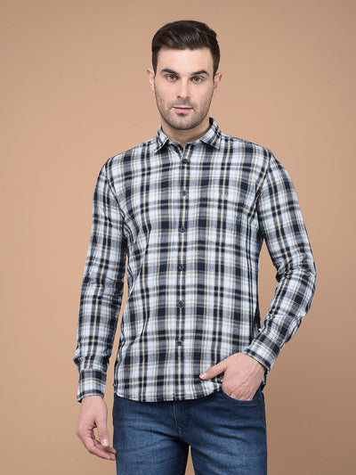 Beige Checked 100% Cotton Shirt-Men Shirts-Crimsoune Club