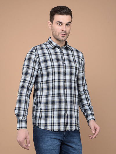 Beige Checked 100% Cotton Shirt-Men Shirts-Crimsoune Club