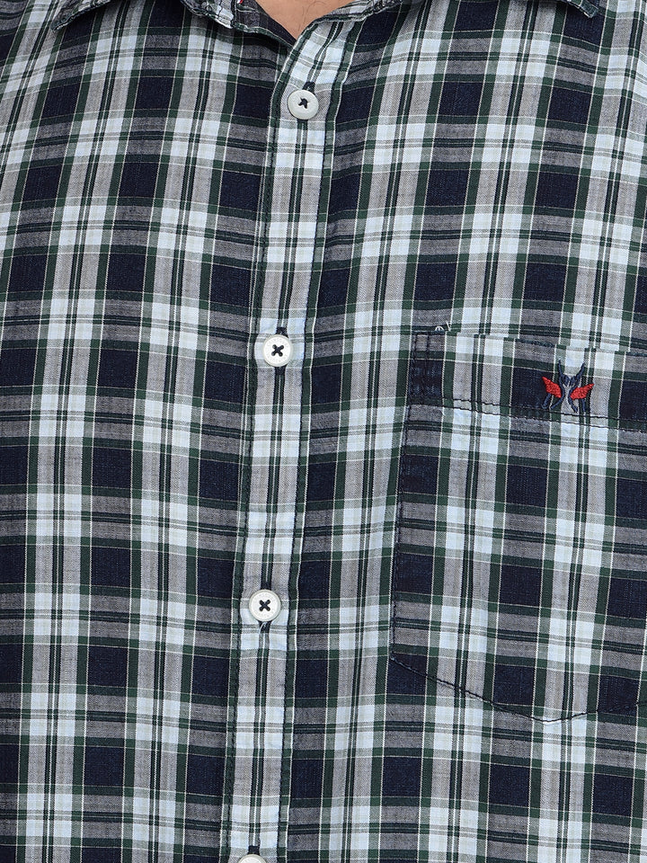 Green Checked 100% Cotton Shirt-Men Shirts-Crimsoune Club