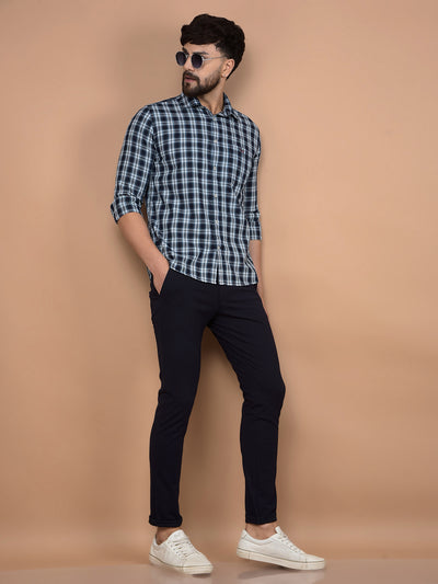 Blue Checked 100% Cotton Shirt-Men Shirts-Crimsoune Club
