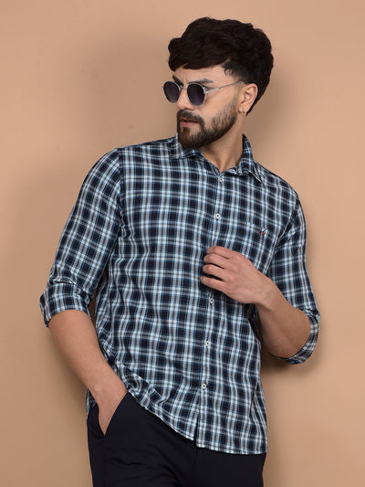 Blue Checked 100% Cotton Shirt-Men Shirts-Crimsoune Club