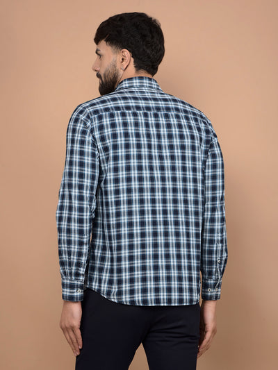 Blue Checked 100% Cotton Shirt-Men Shirts-Crimsoune Club