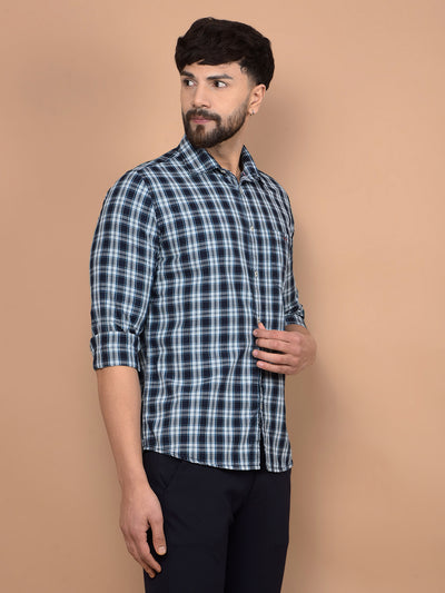 Blue Checked 100% Cotton Shirt-Men Shirts-Crimsoune Club