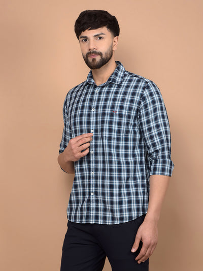 Blue Checked 100% Cotton Shirt-Men Shirts-Crimsoune Club