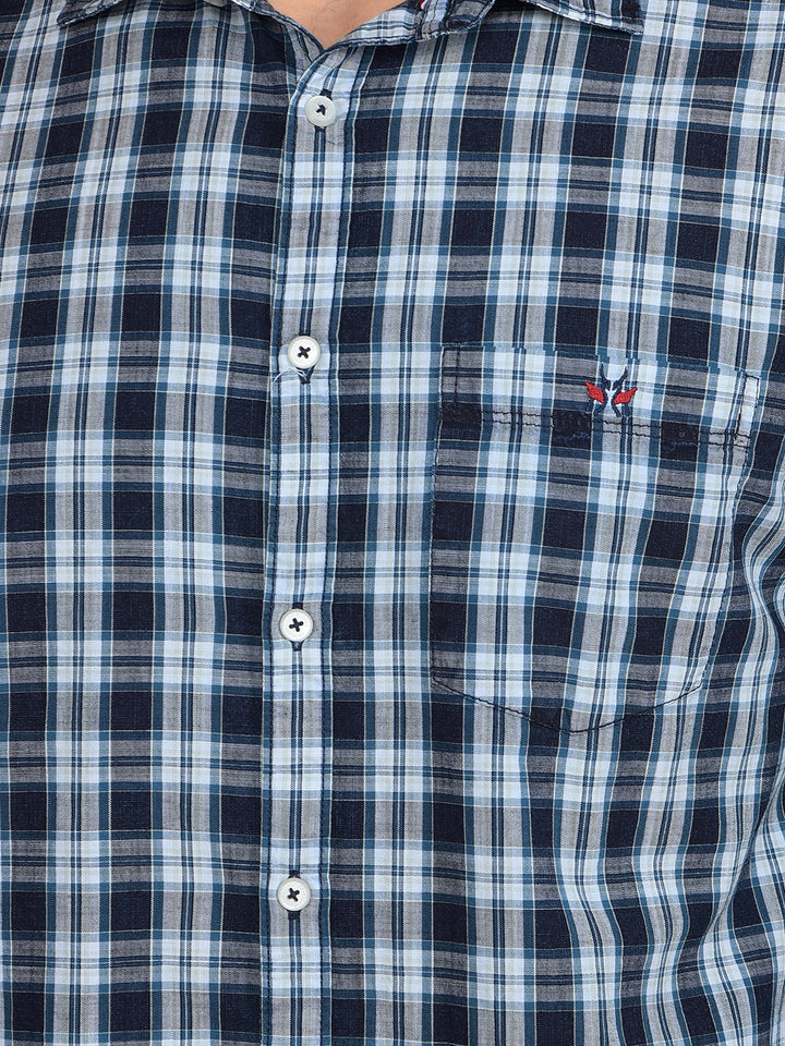 Blue Checked 100% Cotton Shirt-Men Shirts-Crimsoune Club