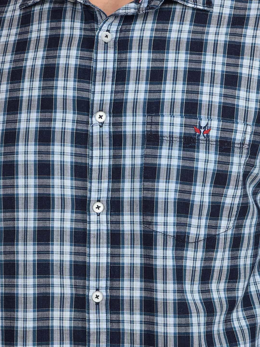 Blue Checked 100% Cotton Shirt-Men Shirts-Crimsoune Club