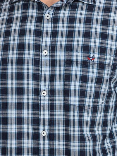 Blue Checked 100% Cotton Shirt-Men Shirts-Crimsoune Club