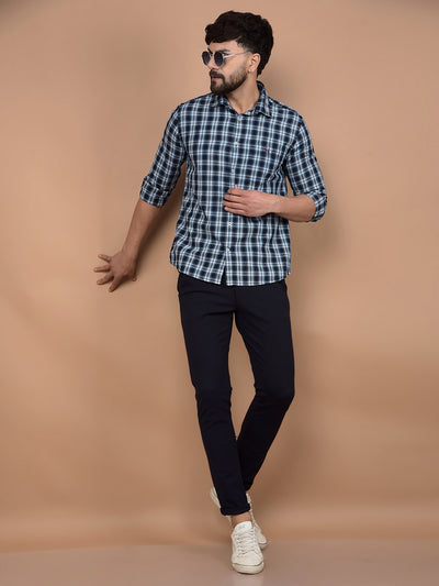 Blue Checked 100% Cotton Shirt-Men Shirts-Crimsoune Club