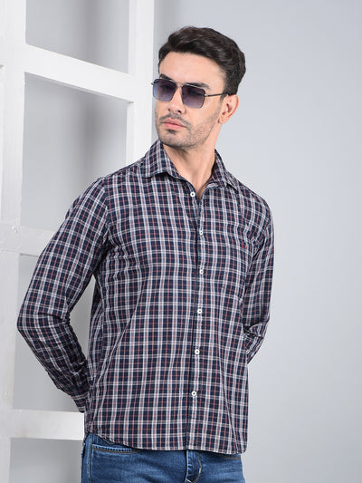 Blue Checked 100% Cotton Shirt-Men Shirts-Crimsoune Club