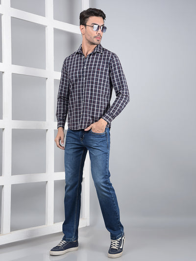 Blue Checked 100% Cotton Shirt-Men Shirts-Crimsoune Club