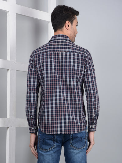 Blue Checked 100% Cotton Shirt-Men Shirts-Crimsoune Club