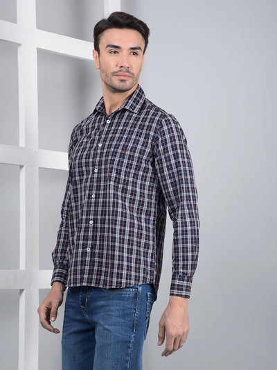 Blue Checked 100% Cotton Shirt-Men Shirts-Crimsoune Club
