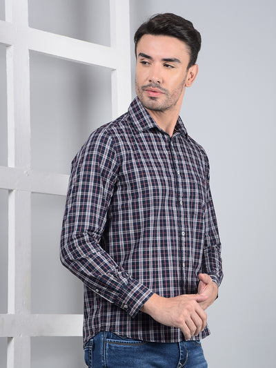 Blue Checked 100% Cotton Shirt-Men Shirts-Crimsoune Club
