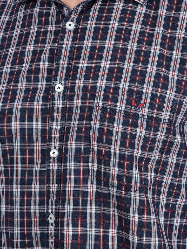 Blue Checked 100% Cotton Shirt-Men Shirts-Crimsoune Club