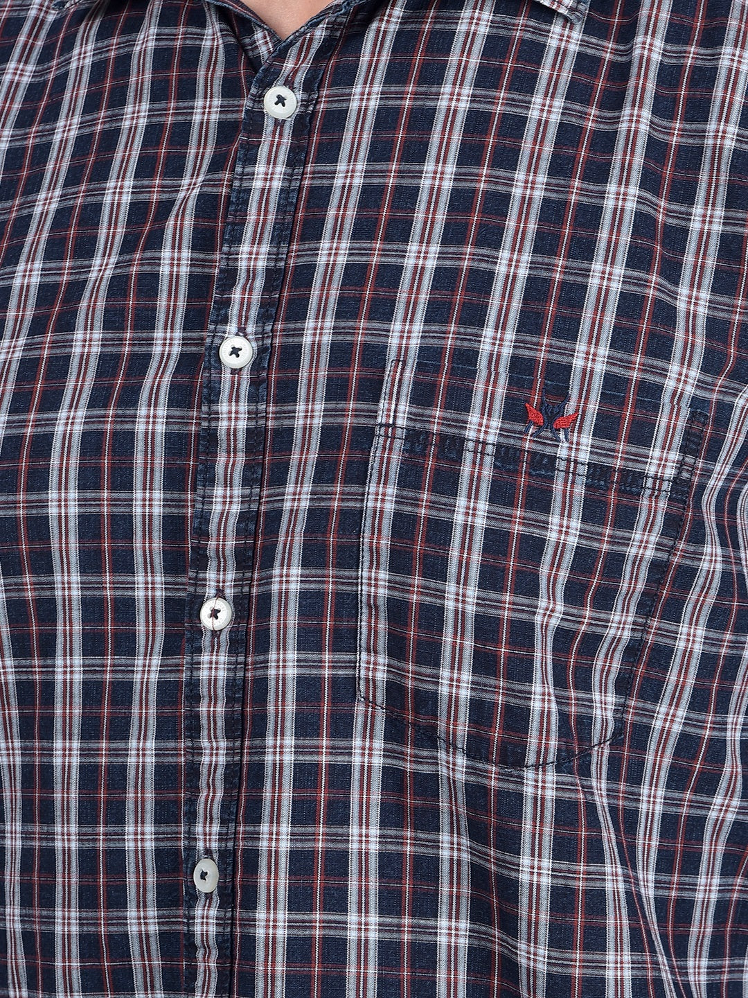 Blue Checked 100% Cotton Shirt-Men Shirts-Crimsoune Club