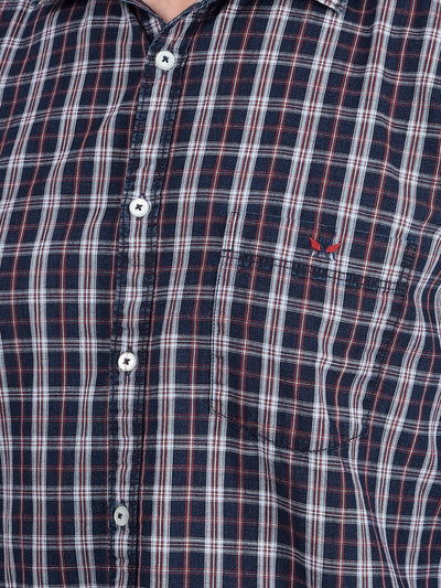 Blue Checked 100% Cotton Shirt-Men Shirts-Crimsoune Club