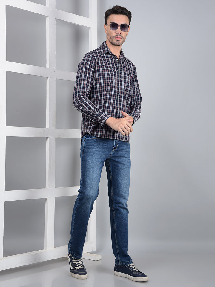 Blue Checked 100% Cotton Shirt-Men Shirts-Crimsoune Club
