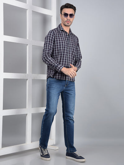 Blue Checked 100% Cotton Shirt-Men Shirts-Crimsoune Club