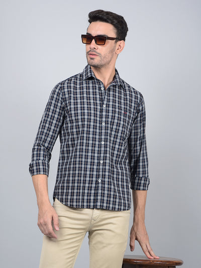 Blue Checked 100% Cotton Shirt-Men Shirts-Crimsoune Club