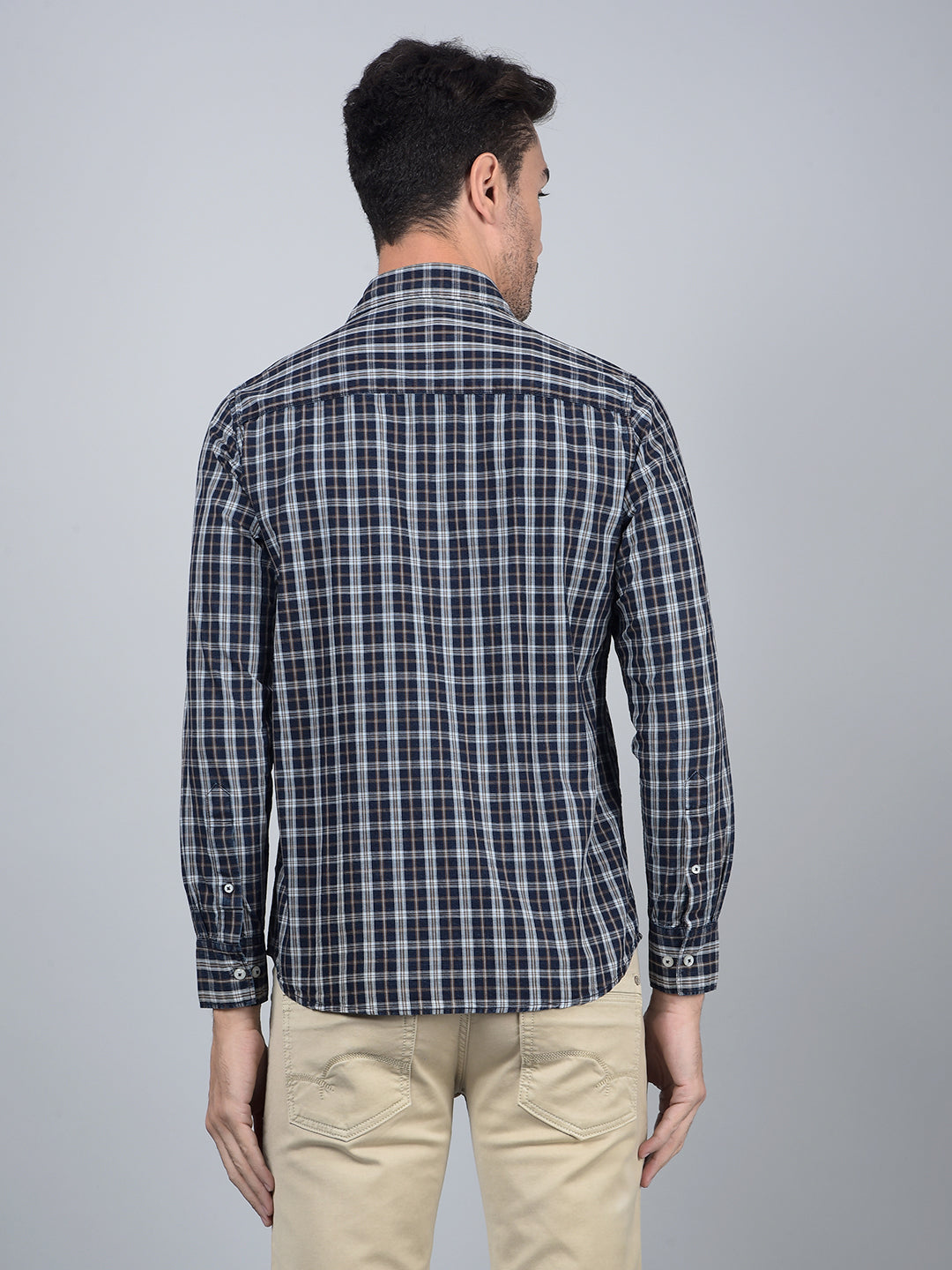 Blue Checked 100% Cotton Shirt-Men Shirts-Crimsoune Club