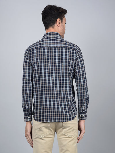 Blue Checked 100% Cotton Shirt-Men Shirts-Crimsoune Club