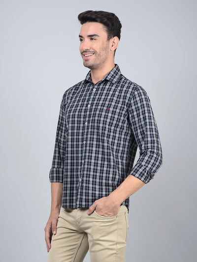 Blue Checked 100% Cotton Shirt-Men Shirts-Crimsoune Club