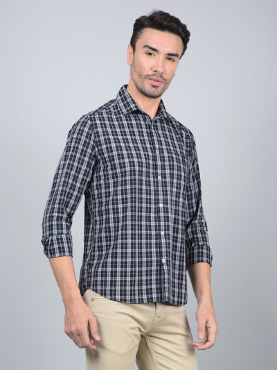 Blue Checked 100% Cotton Shirt-Men Shirts-Crimsoune Club