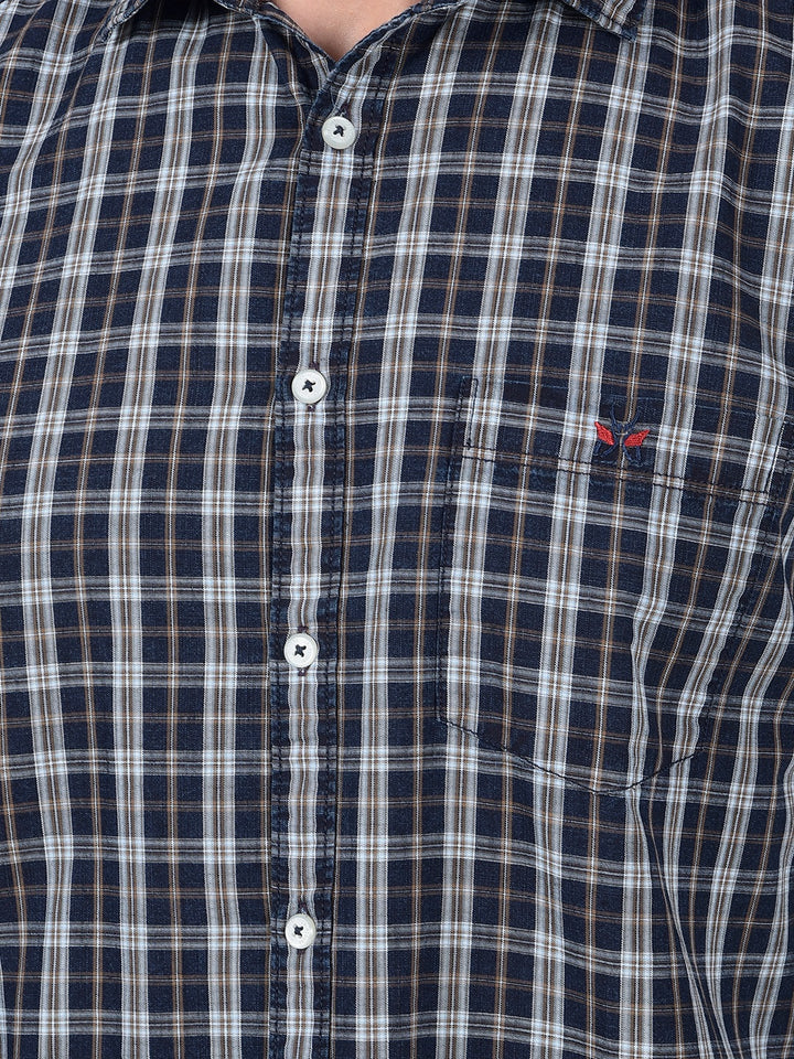 Blue Checked 100% Cotton Shirt-Men Shirts-Crimsoune Club