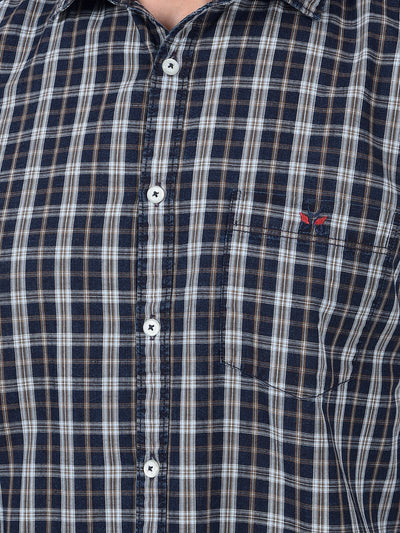 Blue Checked 100% Cotton Shirt-Men Shirts-Crimsoune Club