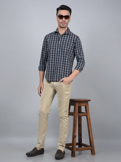 Blue Checked 100% Cotton Shirt-Men Shirts-Crimsoune Club