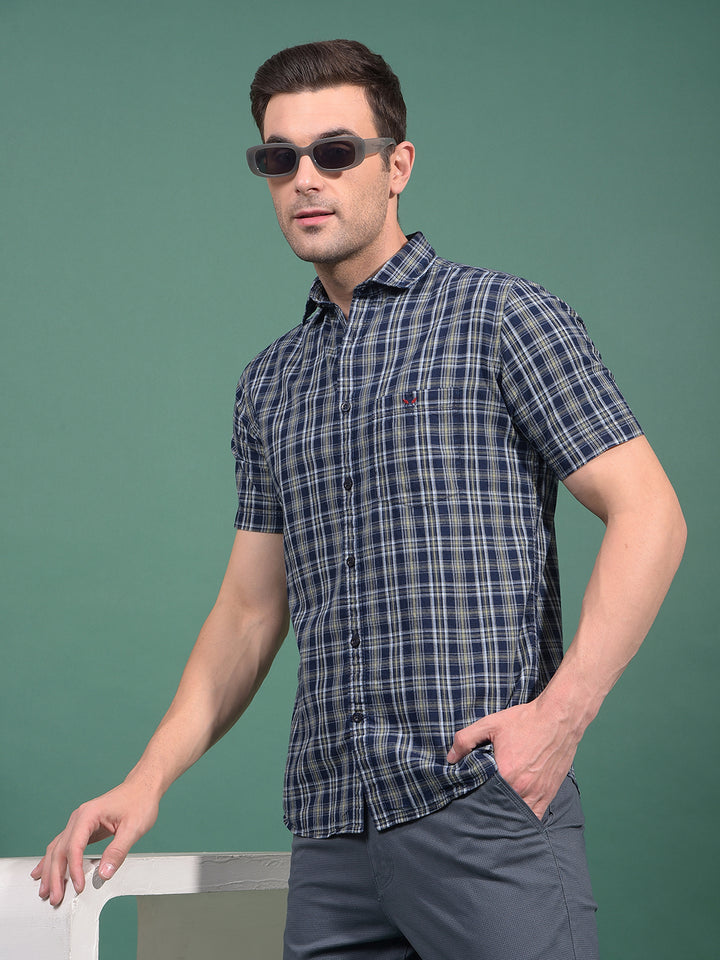 Olive Checked 100% Cotton Shirt-Men Shirts-Crimsoune Club