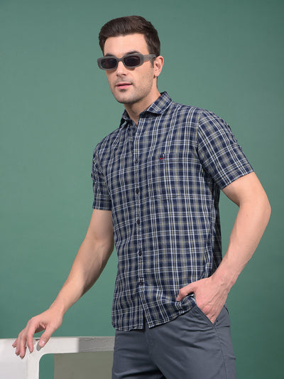 Olive Checked 100% Cotton Shirt-Men Shirts-Crimsoune Club
