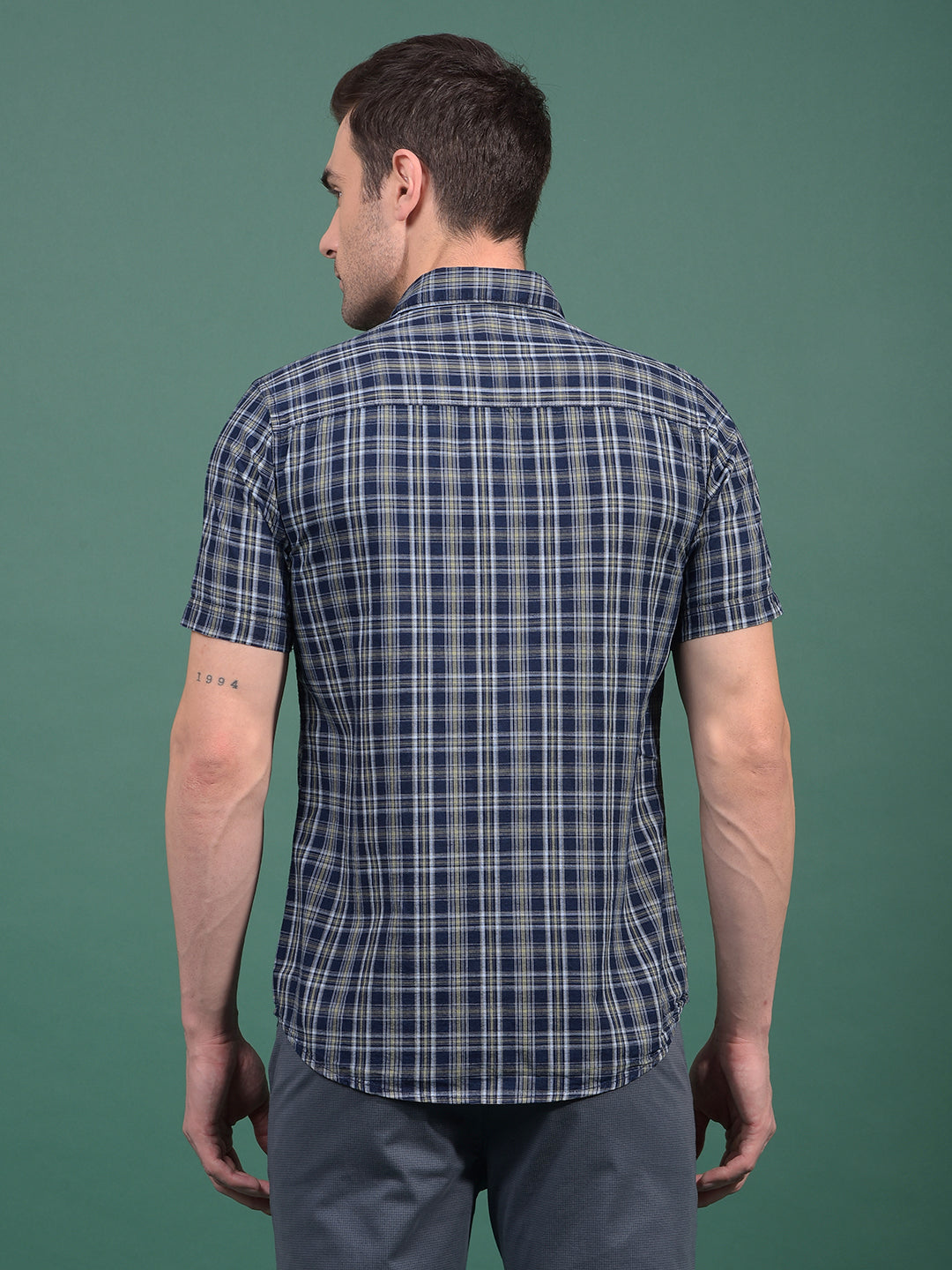 Olive Checked 100% Cotton Shirt-Men Shirts-Crimsoune Club