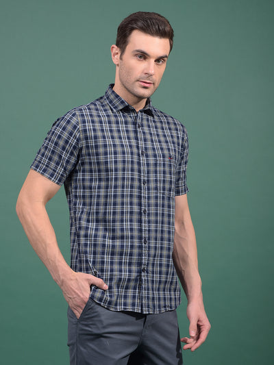 Olive Checked 100% Cotton Shirt-Men Shirts-Crimsoune Club