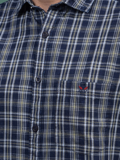 Olive Checked 100% Cotton Shirt-Men Shirts-Crimsoune Club