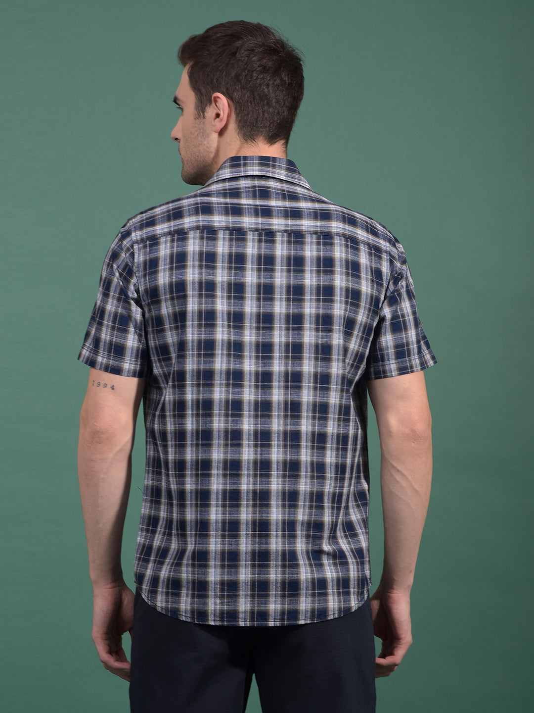 Olive Checked 100% Cotton Shirt-Men Shirts-Crimsoune Club