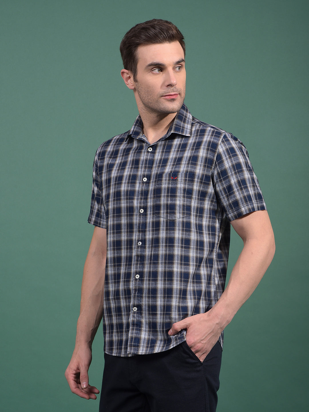 Olive Checked 100% Cotton Shirt-Men Shirts-Crimsoune Club