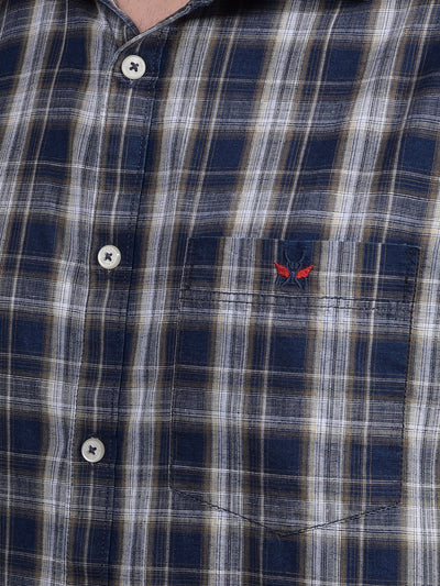 Olive Checked 100% Cotton Shirt-Men Shirts-Crimsoune Club