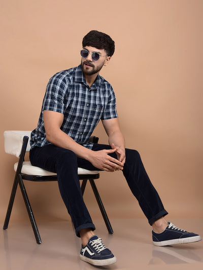 Green Checked 100% Cotton Shirt-Men Shirts-Crimsoune Club